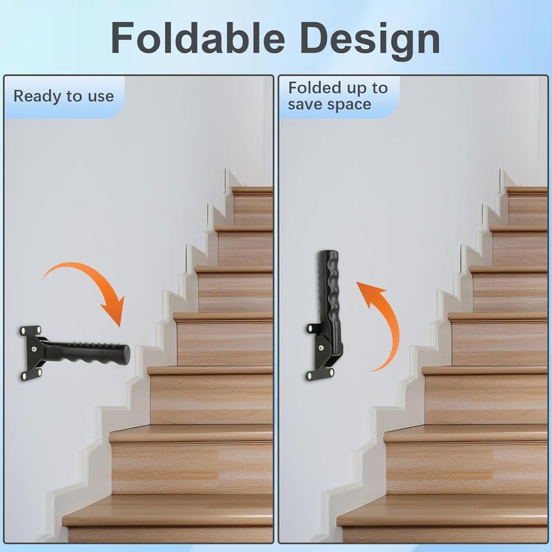 APDTEK Flip Up Grab Bar for Doorway/Stairs Safety Assist Handles for Elderly Non-Slip Grip Bar Great for Seniors, Elderly, Disabled, Handicap and Injured People - Suitable for Solid Wall (Black) - Image 4